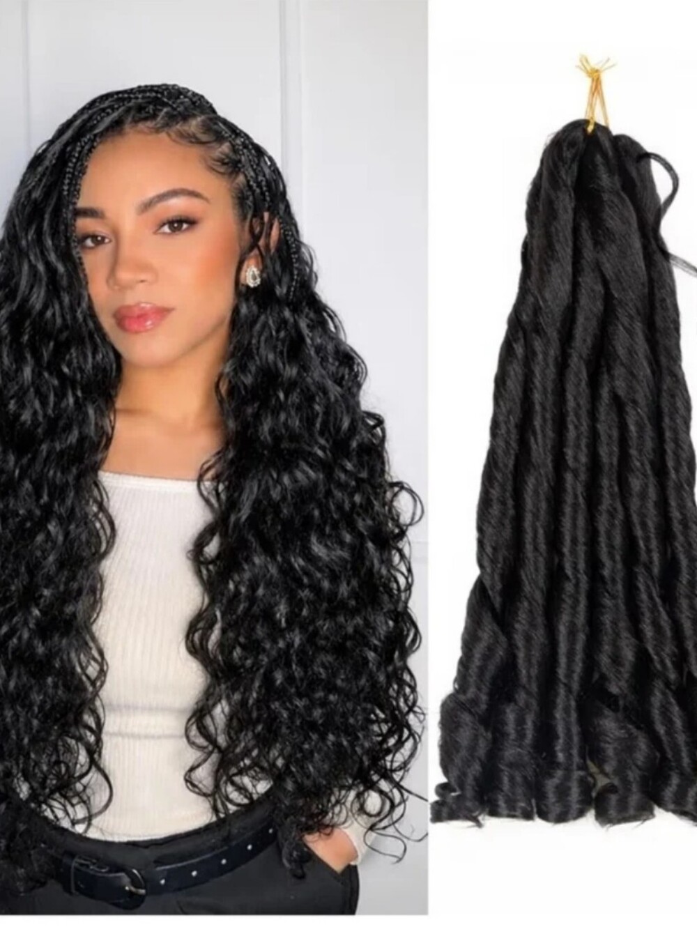 French Curl Crochet Braiding Hair Soft Bouncy Boho Hair 18" Natural Black
